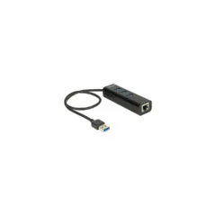DeLock USB 3.0 Hub 3 Port + 1 Port Gigabit LAN 10 100 1000 Mb s - Hub - 3 Anschlüsse