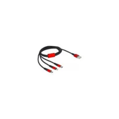 Delock USB Ladekabel 3 in 1 Typ-A zu LightningTM 2 x USB Type-CTM 1 m schwarz rot