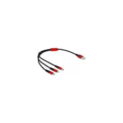 Delock USB Ladekabel 3 in 1 Typ-A zu LightningTM Micro USB USB Type-CTM 30 cm schwarz rot