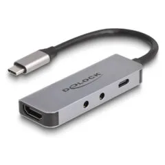 Delock USB Type-CTM Adapter zu HDMI 4K 60 Hz und Headset und Mikrofonschluss + USB Type-CTM PD 95 W