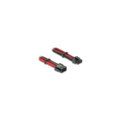 Delock Verlängerungskabel 8 Pin Stecker zu 6 + 2 Pin PCIe Buchse Textilummantelung rot-schwarz 30 cm