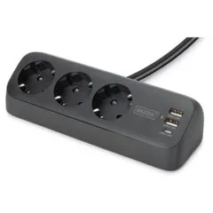DIGITUS Steckdosenleiste 3x + 2USB 1.5m 12W 30W schwarz