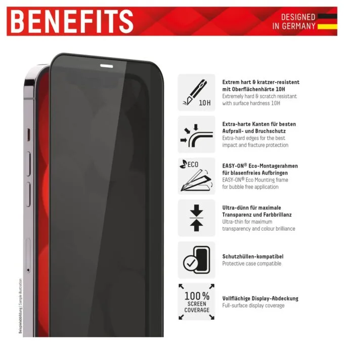 DISPLEX Privacy Full Cover Panzerglas (10H) für Apple iPhone 13 13 Pro 14 16e — image 2