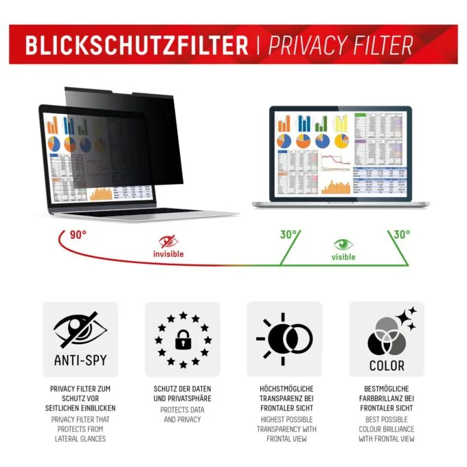 DISPLEX Privacy Safe Blickschutzfilter Universal 14'. 16:9. Anti-Reflex. Bluelight-Filter. Magnetische Befestigung — image 4