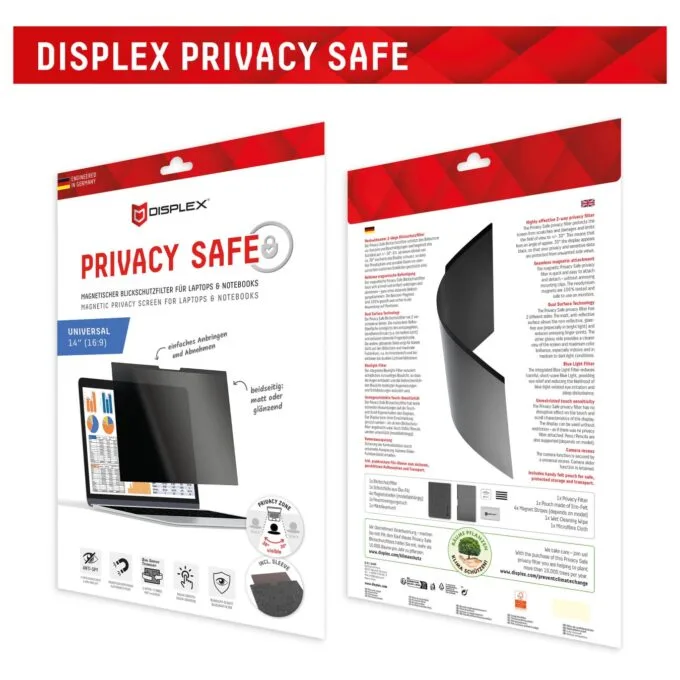 DISPLEX Privacy Safe Blickschutzfilter Universal 14'. 16:9. Anti-Reflex. Bluelight-Filter. Magnetische Befestigung — image 9