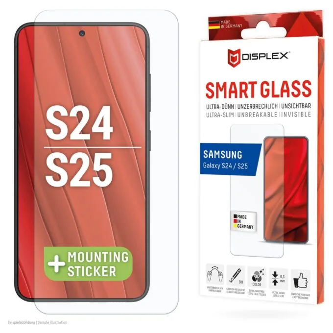DISPLEX Smart Glass (9H) für Samsung Galaxy S24 S25 Montagesticker. unzerbrechlich. ultra-dünn. unsichtbar — image 1