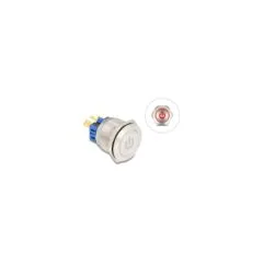 Drucktaster zum Einbau 25 mm 6 x Lötanschluss LED rot Powersymbol + Ring