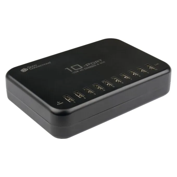 GoodConnections USB Desktop Schnellladestation 120W 10-Port USB-A Schwarz — image 1