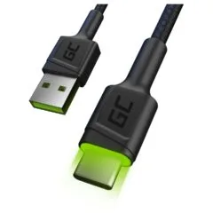 Green Cell KABGC06 USB-A to USB-C 1.2m LED Fast Charge Cable Black