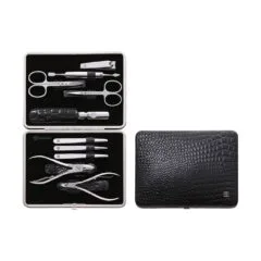 Manikre Pedikre Set 10tlg., Leder, schwarz