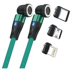 RealPower Magentic cable.1m 2x magnetisch.grün mit Adaptern