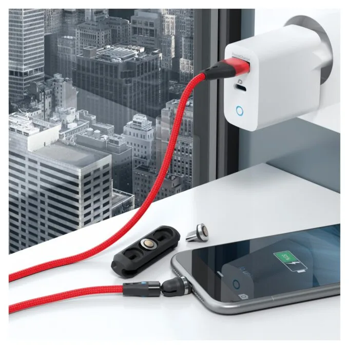 RealPower Magnetic cable 3 Amp.2m.rot mit Adaptern — image 5