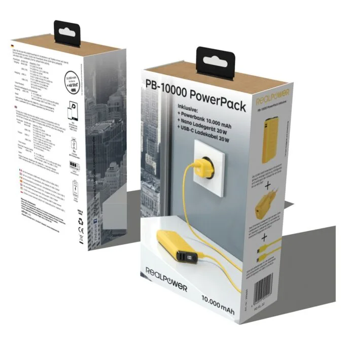 RealPower Powerbank PB-10000 Set gelb 10.000mAh — image 5