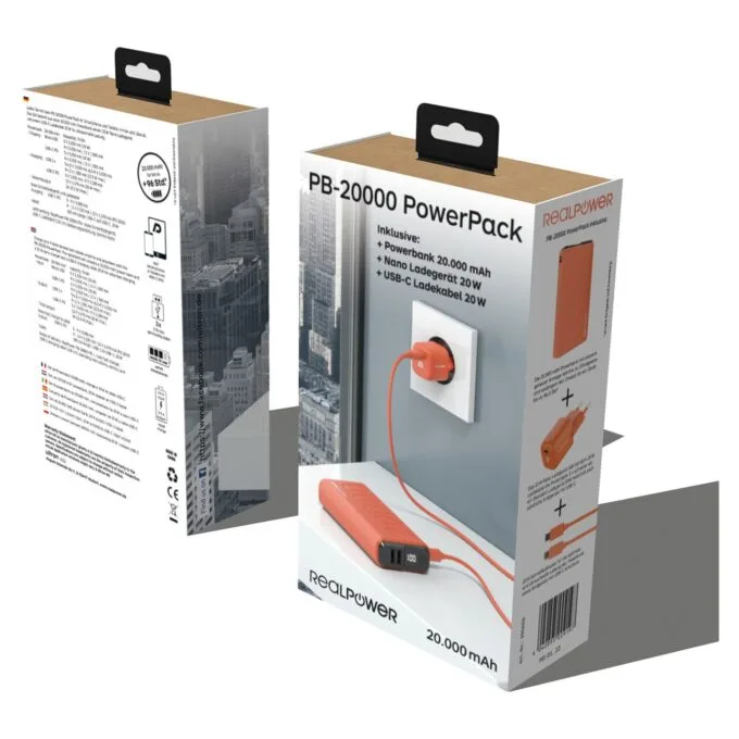 RealPower Powerbank PB-20000 Set orange 20.000mAh — image 5