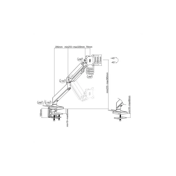 ROLINE LCD-Arm. Tischmontage. Gasfeder. 5 Gelenke. bis 18 kg — image 3