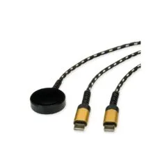 ROLINE USB Split-Ladekabel, bis 60W + Ladepad (bis 15W), fr Apple-Gerte, Typ C - C, schwarz gold, 1,2 m
