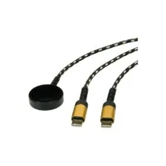 ROLINE USB Split-Ladekabel, bis 60W + Ladepad (bis 15W), fr Samsung Gerte, Typ C - C, schwarz gold, 1,2 m
