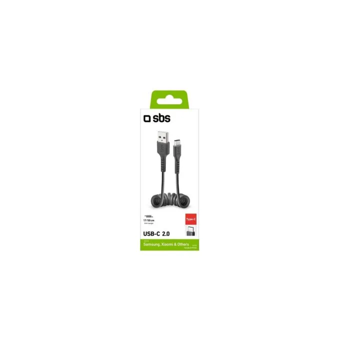 SBS Lade- Datenkabel USB-A auf USB-C 17cm bis 50cm Spiralkabel schwarz — image 3