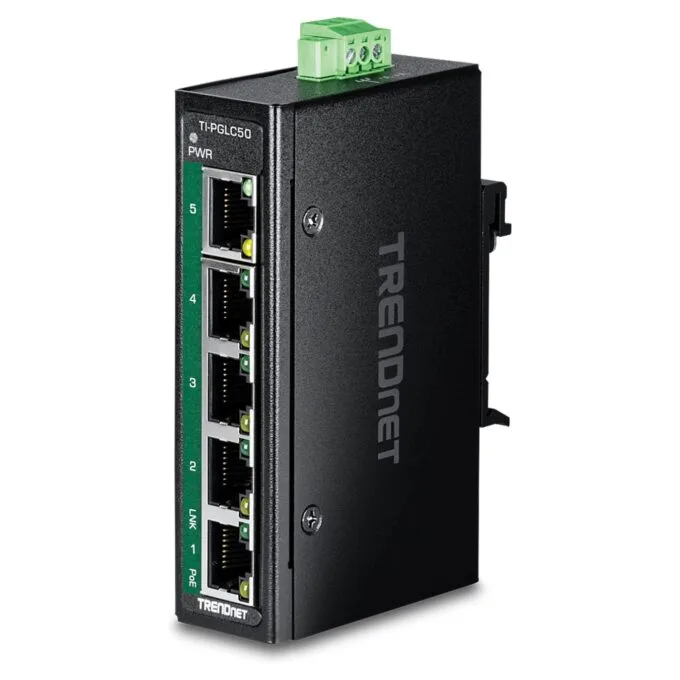 TRENDnet TI-PGLC50 5-Port Gigabit PoE+ Industrial DIN-Rail Mini Switch — image 1