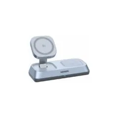UGREEN W711 MagFlow 3-in-1 magnetisches kabelloses Desktop Ladegert Qi2 25W fuer iPhone, AirPods und Watch silber