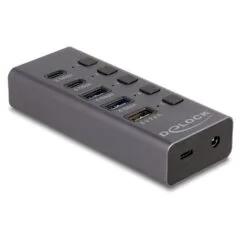 USB 5 Gbps Hub mit 2 x USB Typ-A und 2 x USB Type-CTM Buchse und 1 x Schnellladeport + Schalter