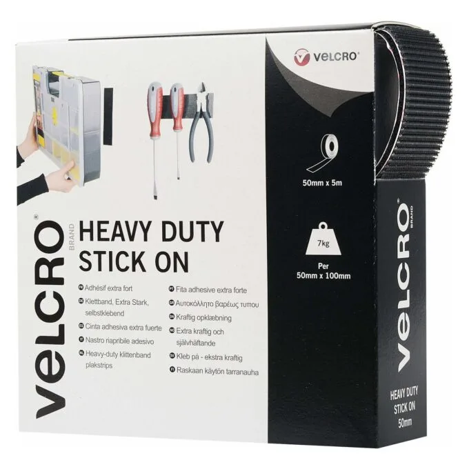 VELCRO Klettband Extra Stark Selbstklebend, Haken & Flausch 50mm x 5m Schwarz — image 1