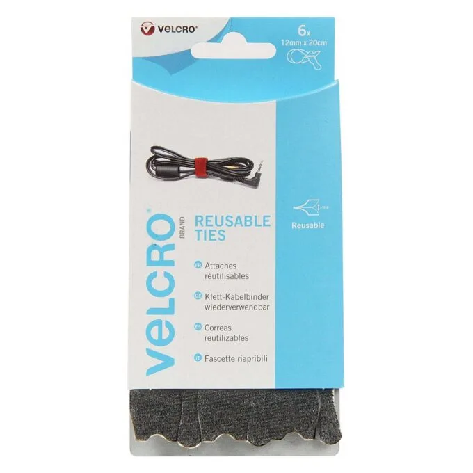VELCRO ONE-WRAP Wiederverwendbare Klettstreifen. ONE-WRAP Streifen 12mm x 20cm x 6 Schwarz — image 1