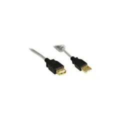 Verlängerung USB 2.0 Stecker A an Buchse A. High Quality mit Ferritkern und Goldkontakten. transparent. 2m.