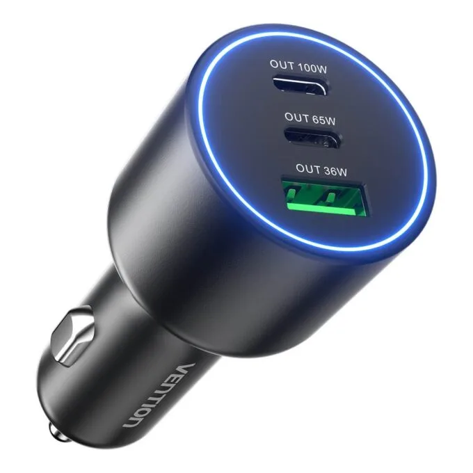 Vention Charger Car 165W 2xUSBC 1xUSBA 100W Max Black FFPB0 — image 1