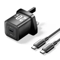 Vention Charger Wall GaN 20W 1xUSBC UK + USB-C 1m Cable Black FEPB0-UK-01