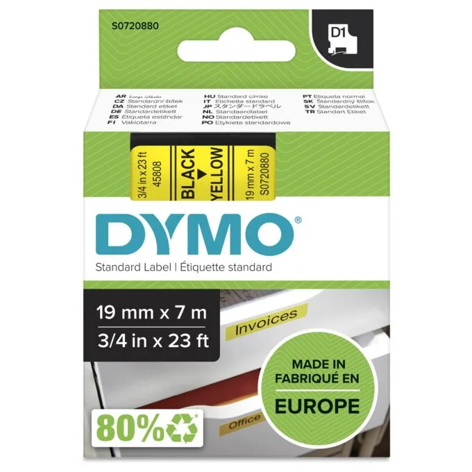 DYMO D1 Standard - Black on Yellow - 19mm label-making tape — image 2