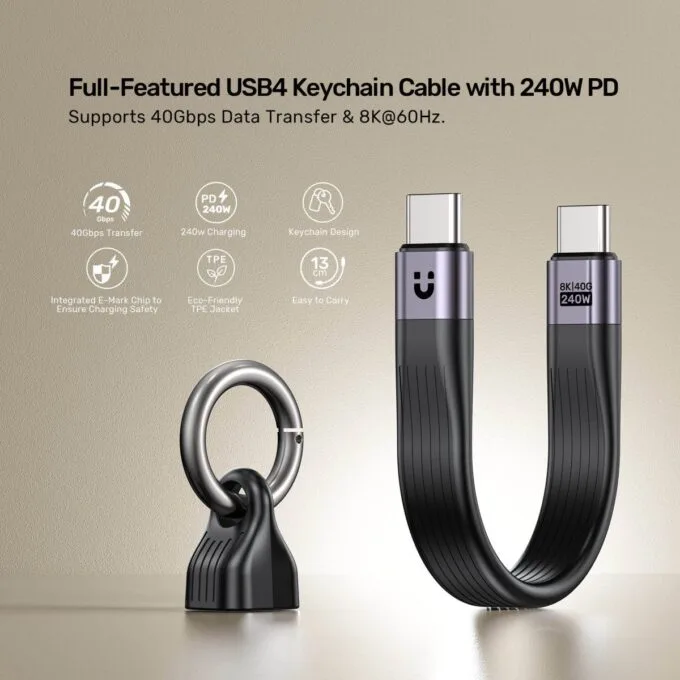 Unitek UC USB-C 4.0 M-M Cable & Keychain 0.13m 240W+40G+8K C14179A-0.13M — image 10