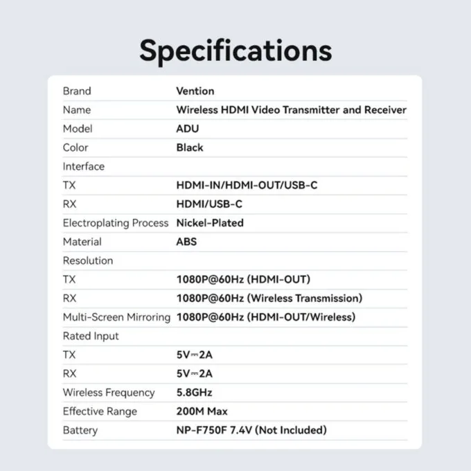 Vention ADUB0 Professional Wireless HDMI Kit 5.8Ghz up to 200m & Camera Mountable — image 11
