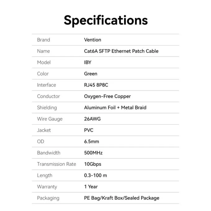 Vention NETWORK Cable CAT6A SFTP Anti-Vibration Industrial Flexible 10.0m IBYGL — image 11