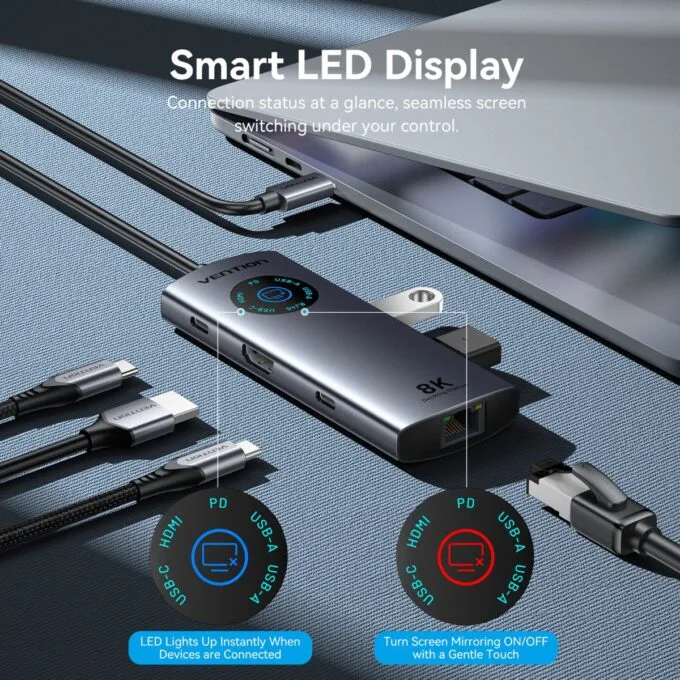 Vention HUB USB-C 3.2 Gen1/8K-HDMI/Gb/PD + LED Display & Switch TQZHB — image 15