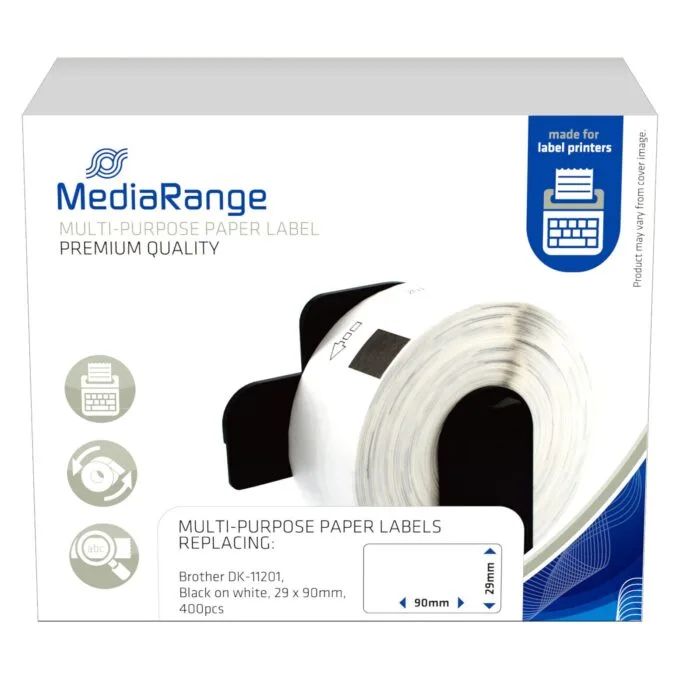 MediaRange ge Schriftband 29x90mm schwarz/weiß Brother DK-11201 400Stk — image 1