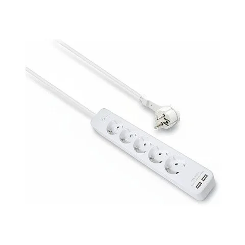 helos power strip ADVANCED, 5x, USB charger white, 1.5m, with switch — image 1