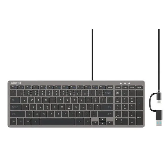 Unitek Keyboard Wired 99K USB-C/A English SlimTap T053 Space Grey — image 2
