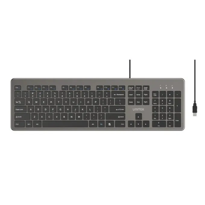 Unitek Keyboard Wired 104K USB-A English SlimTap T052 Space Grey — image 2
