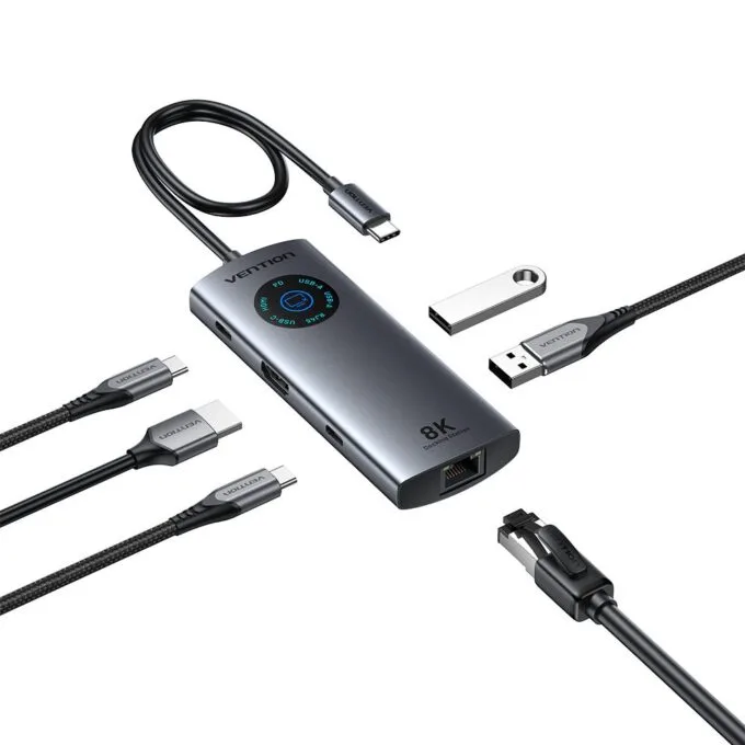 Vention HUB USB-C 3.2 Gen1/8K-HDMI/Gb/PD + LED Display & Switch TQZHB — image 2