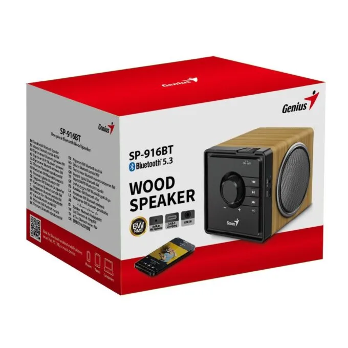 Genius Mobile Speaker Portable BT 6W SP-916BT Pine Wood — image 4