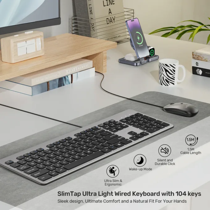 Unitek Keyboard Wired 104K USB-A English SlimTap T052 Space Grey — image 4