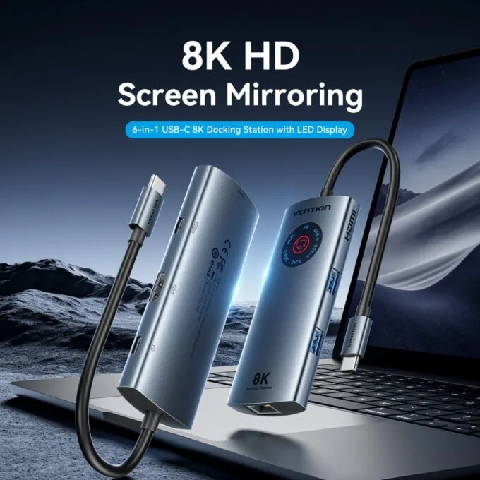 Vention HUB USB-C 3.2 Gen1/8K-HDMI/Gb/PD + LED Display & Switch TQZHB — image 5