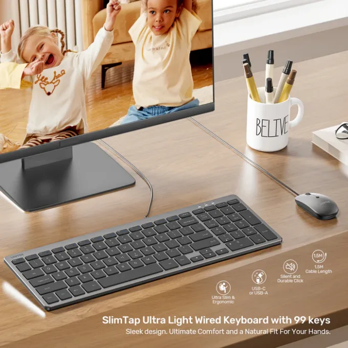 Unitek Keyboard Wired 99K USB-C/A English SlimTap T053 Space Grey — image 6