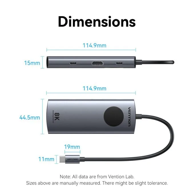 Vention HUB USB-C 3.2 Gen1/8K-HDMI/Gb/PD + LED Display & Switch TQZHB — image 6