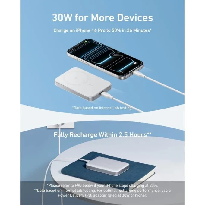 Anker Mobile Powerbank Wireless 10000 15W Ultra Slim Qi2 MagGo White — image 5
