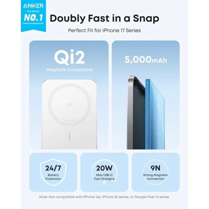Anker Mobile Powerbank Wireless 5000 MagGo 15W Qi2 White — image 4