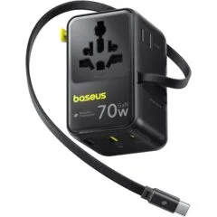 Baseus Charger Wall 70W EnerCore CG11 Universal Travel Adapter with Retractable Cable s Black