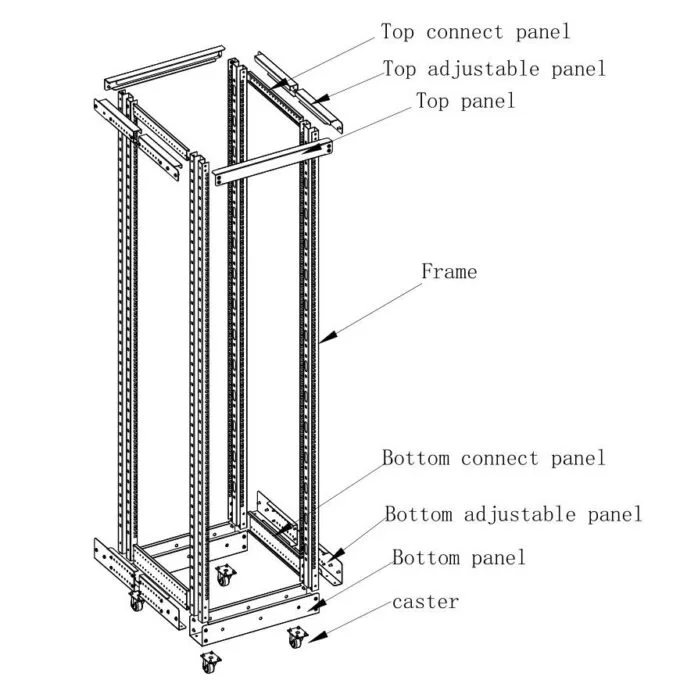 NETPRO 19" Open Rack Cabinet 42U with Adjustable Depth 600-1000mm NP-OR-42U60100 (not asembled) — image 7