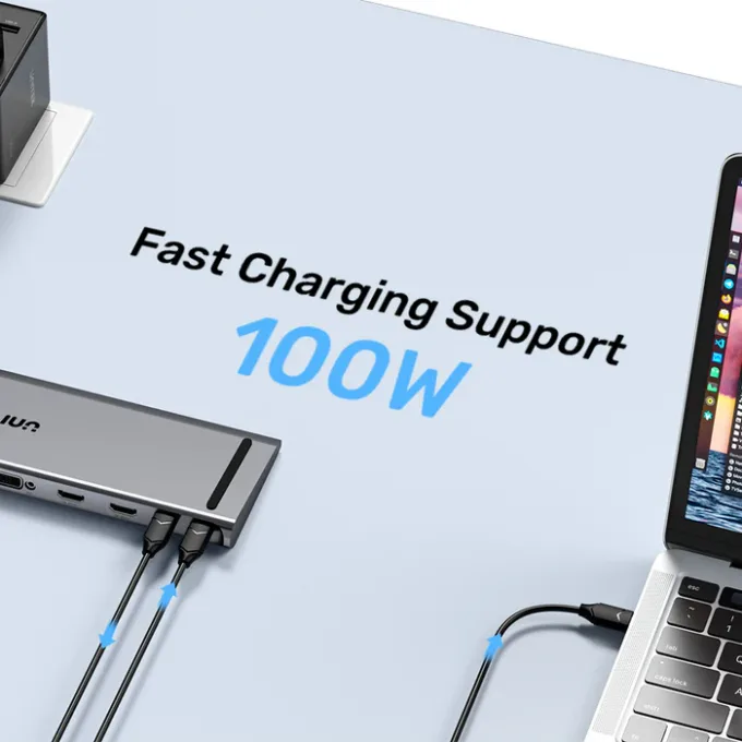 Unitek USB-C Hub Docking Station 11in1 USB3.0 2xHDMI/1xDVI/Gb Lan/Audio/PD100W D1147A — image 7